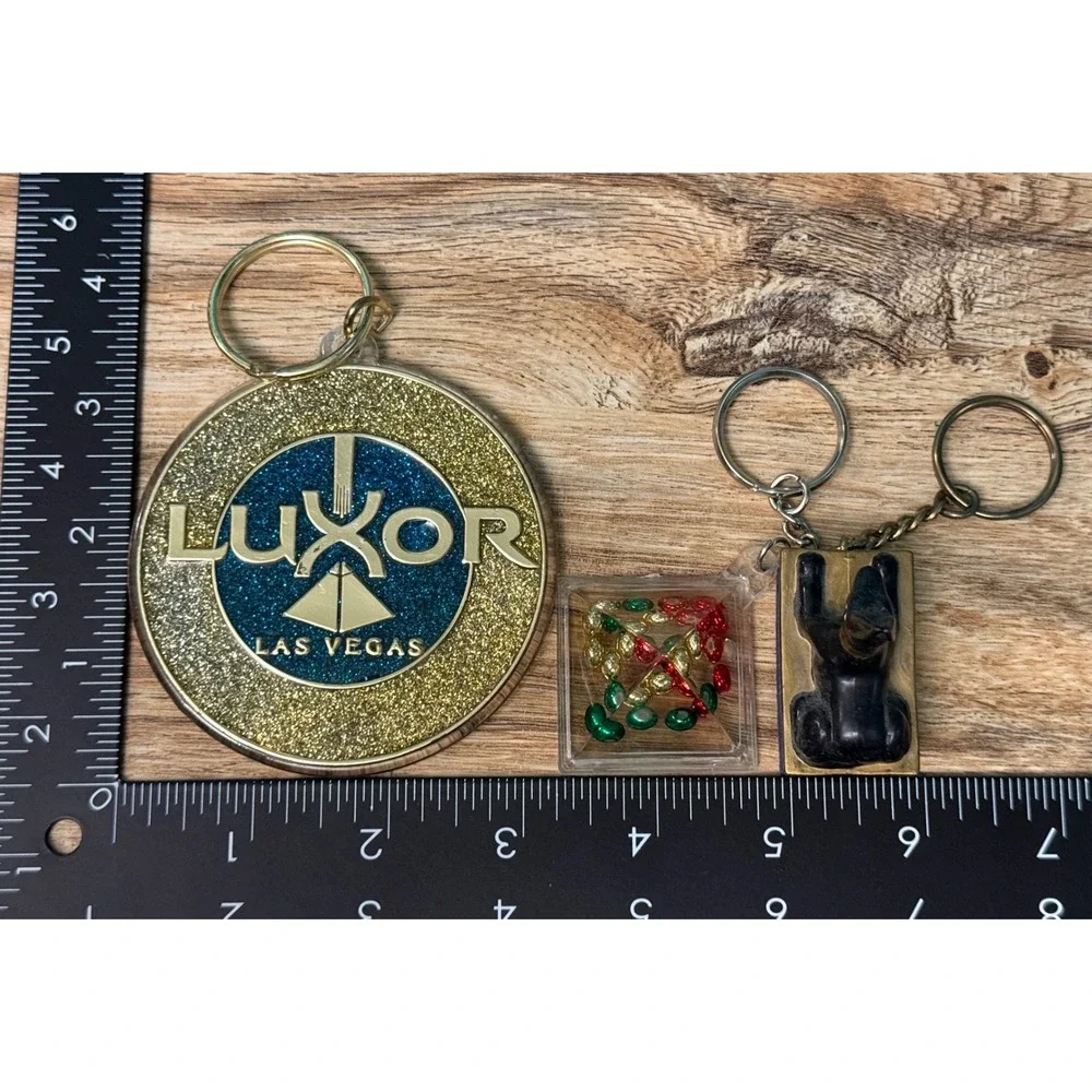 Luxor Las Vegas Keychain Lot Gold Blue Anubis Pyramid Glitter Souvenir Kitsch